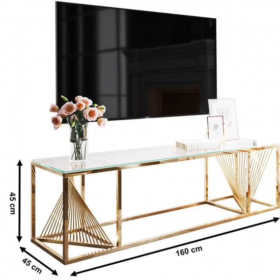 Bolzano Clear Glass TV Stand With Gold Stainless Steel Legs Furniture