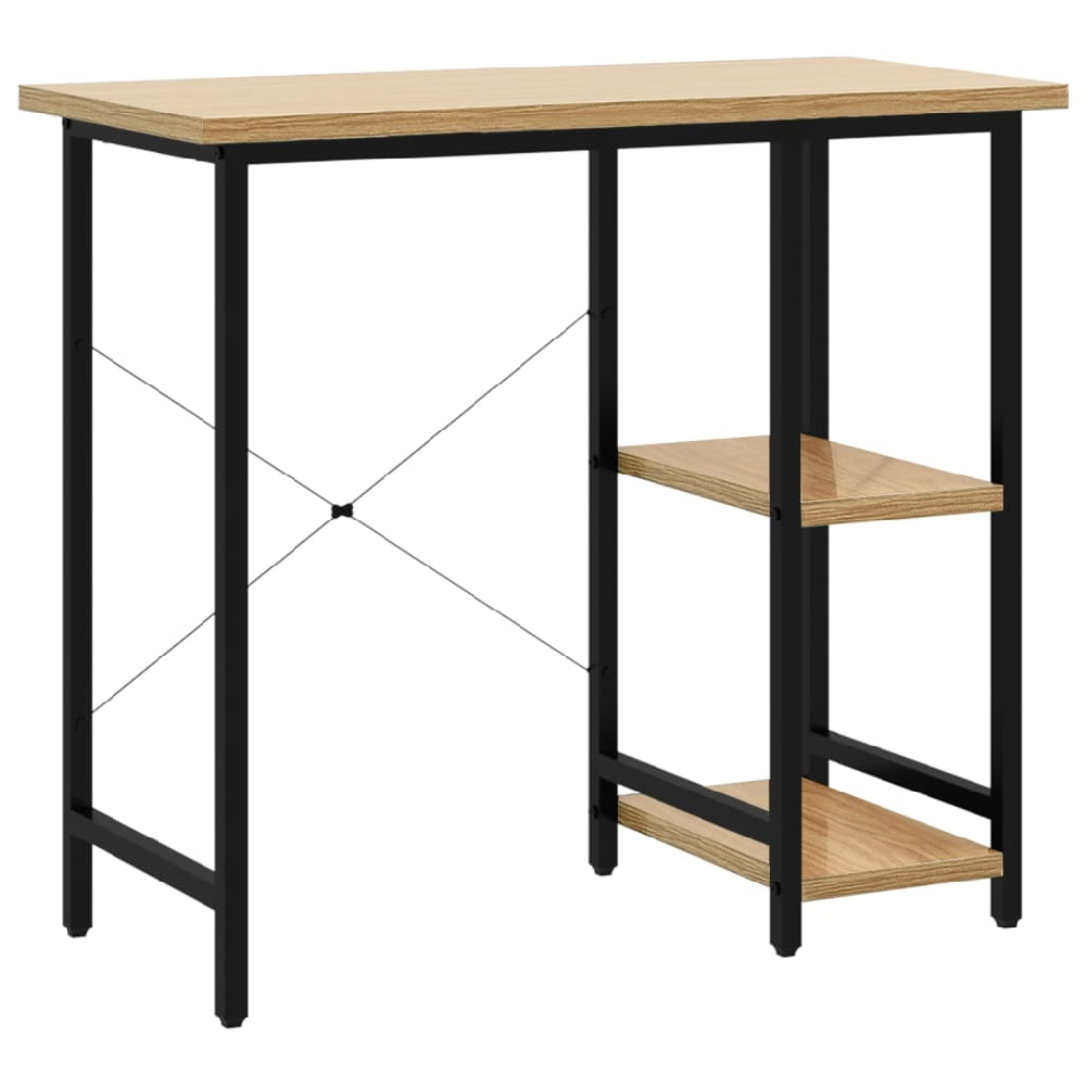 Bonita Wooden Laptop Desk With 2 Shelves In Black And Light Oak