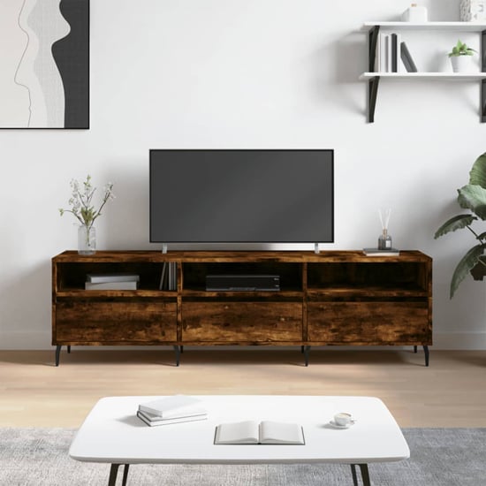 Bonn Wooden TV Stand With 3 Drawers In Smoked Oak