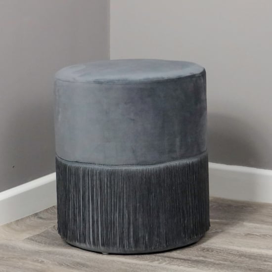 Brunner Round Velvet Tassles Stool In Grey