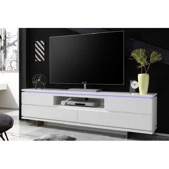 Photo of Boomer tv stand in matt white with 4 drawers and led lighting