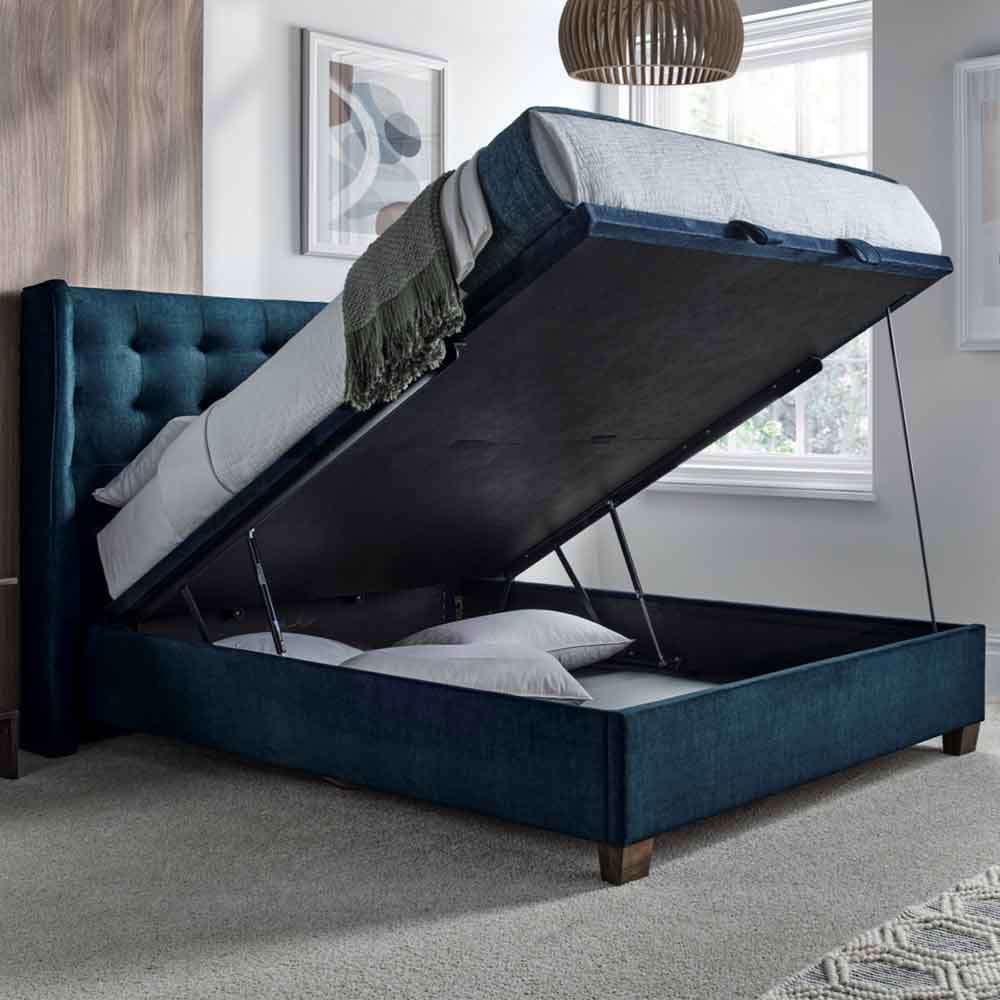Boone Fabric Ottoman Storage King Size Bed In Deep Ocean