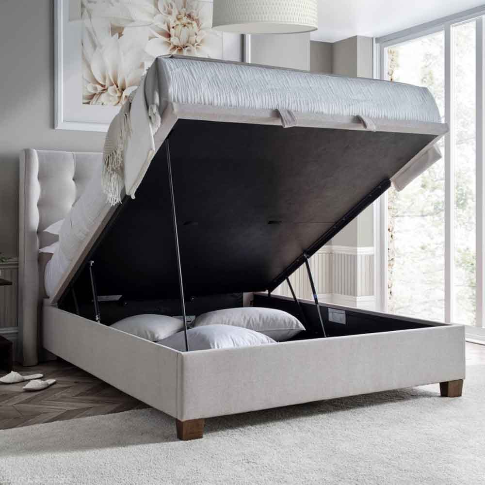 Boone Fabric Ottoman Storage Super King Size Bed In Maskat Clay