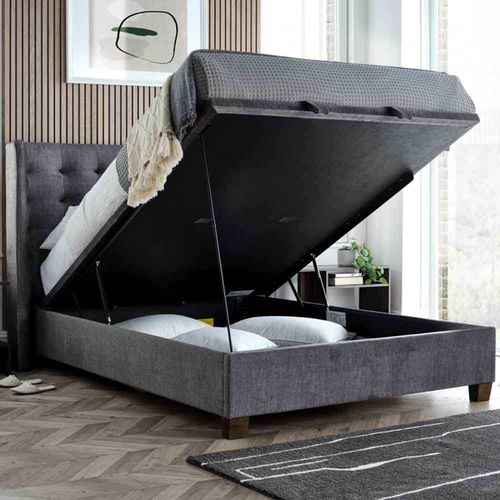 Boone Fabric Ottoman Storage Super King Size Bed In Vogue Grey