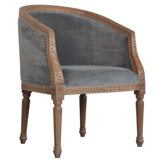 Borah Velvet Accent Chair In Grey And Natural