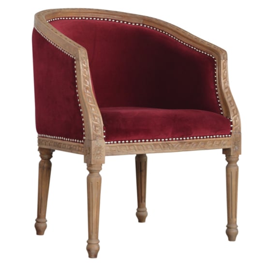 Read more about Borah velvet accent chair in wine red and natural
