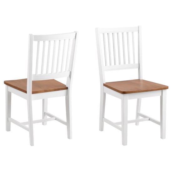 Boral Oak And White Wooden Dining Chairs In Pair