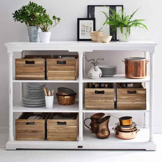 Product photograph of Boraux Wooden Kitchen Table In White With 6 Boxes from Furniture in Fashion