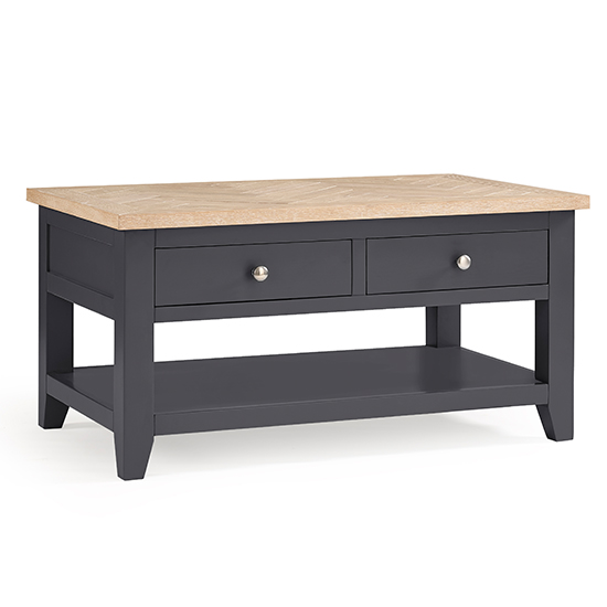 Baqia Wooden Coffee Table With 2 Drawers In Dark Grey