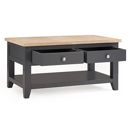 Baqia Wooden Coffee Table With 2 Drawers In Dark Grey