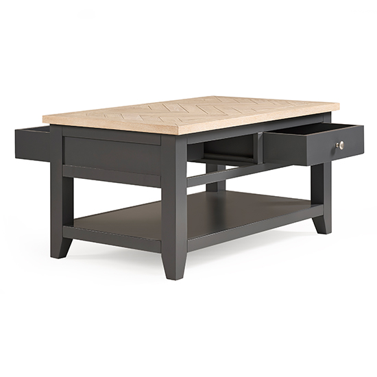 Baqia Wooden Coffee Table With 2 Drawers In Dark Grey