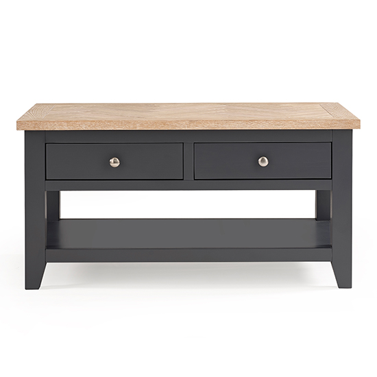 Baqia Wooden Coffee Table With 2 Drawers In Dark Grey