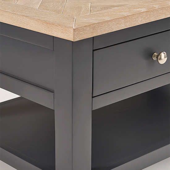 Baqia Wooden Coffee Table With 2 Drawers In Dark Grey
