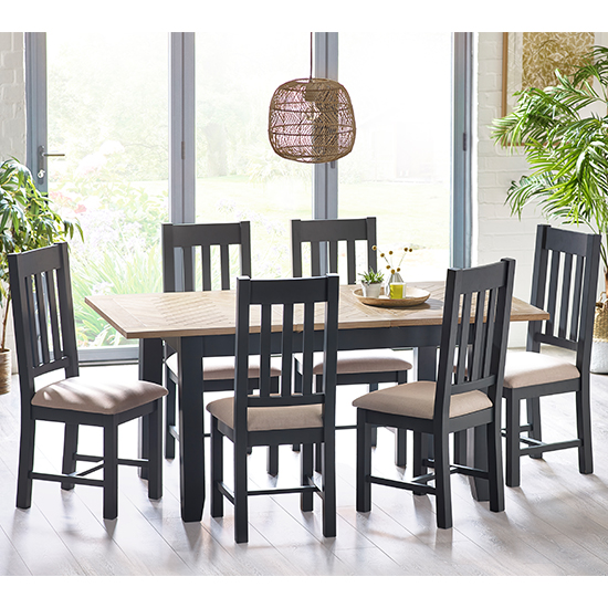 Baqia Extending Wooden Dining Table In Dark Grey