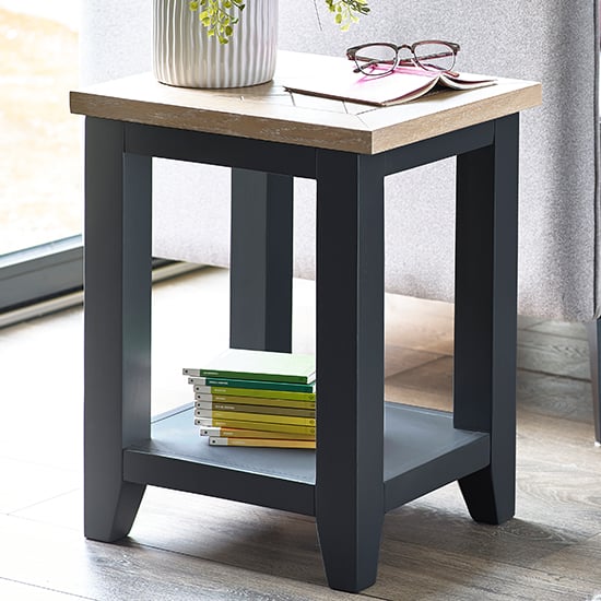 Read more about Baqia wooden lamp table in dark grey