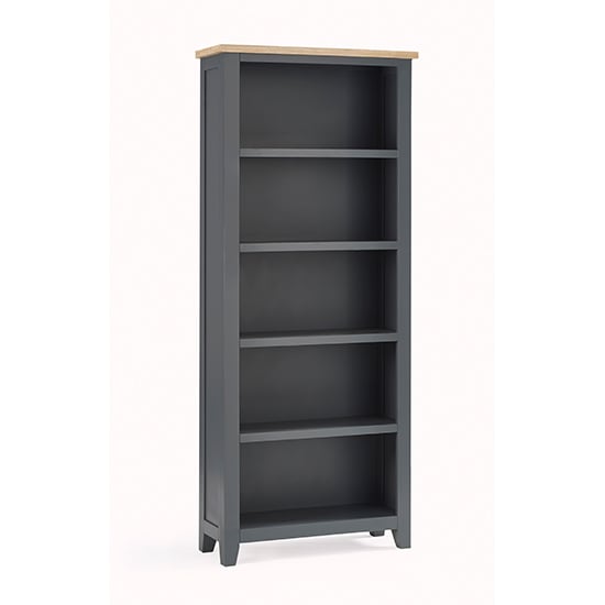 Product photograph of Baqia Tall Wooden Bookcase With 4 Shelves In Dark Grey from Furniture in Fashion