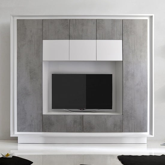 Product photograph of Borden Modern Entertainment Wall Unit In Cement Grey And White from Furniture in Fashion