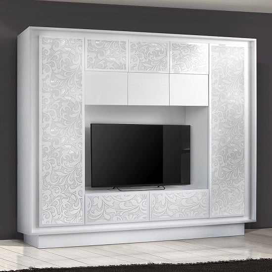 Read more about Borden entertainment wall unit in white and flowers serigraphy