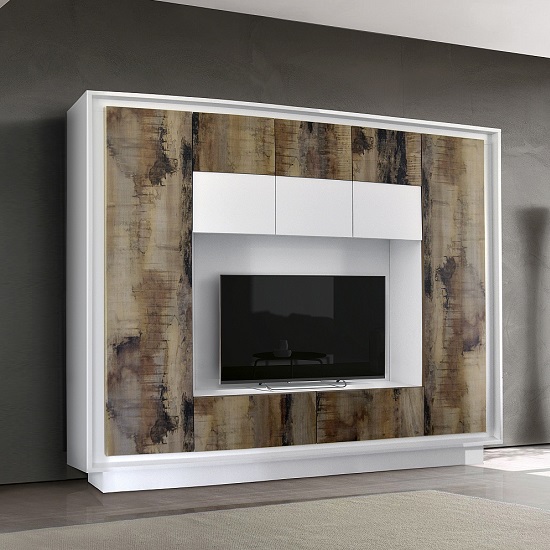 Read more about Borden modern entertainment wall unit in white and pero