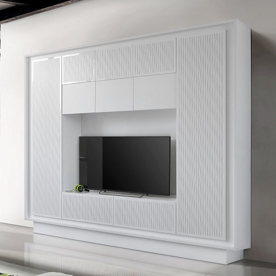 Borden Entertainment Wall Unit In White And Striped Serigraphy