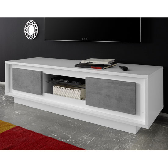 Read more about Borden wooden 2 doors tv stand in matt white and cement effect