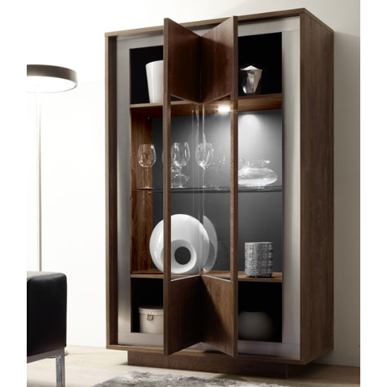 Borden LED Wooden Display Cabinet In Cognac Oak_2