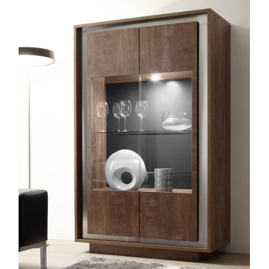 Borden LED Wooden Display Cabinet In Cognac Oak