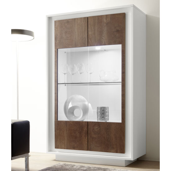 Borden LED Wooden Display In Matt White And Cognac Oak