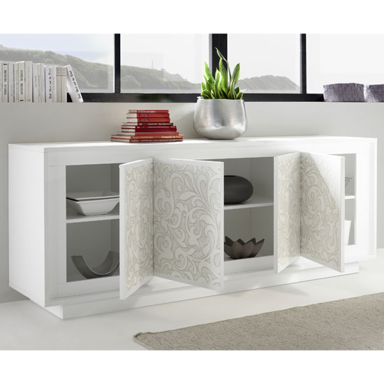 Borden Wooden Sideboard In White And Flowers Serigraphy_2