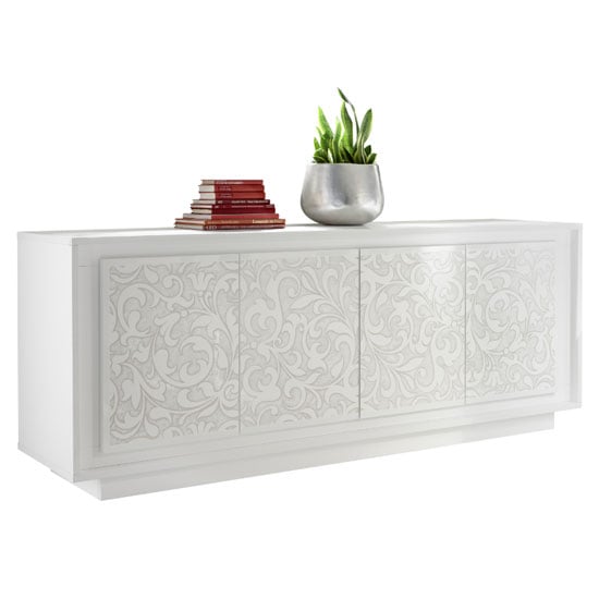 Borden Wooden Sideboard In White And Flowers Serigraphy_3
