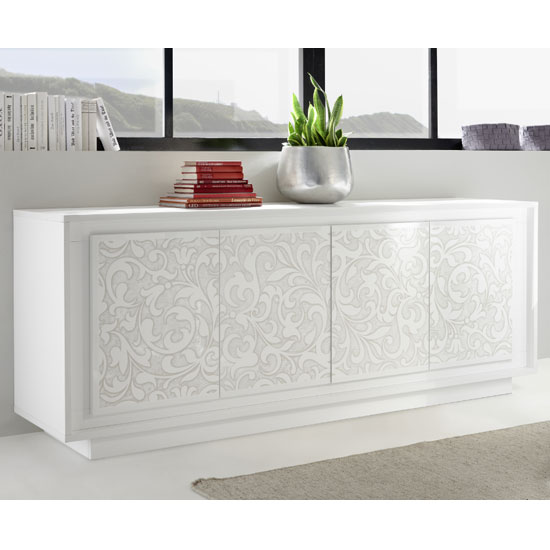 Borden Wooden Sideboard In White And Flowers Serigraphy_1