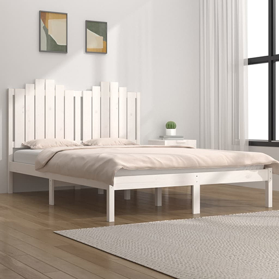Boreas Solid Pinewood Small Double Bed In White Furniture in Fashion