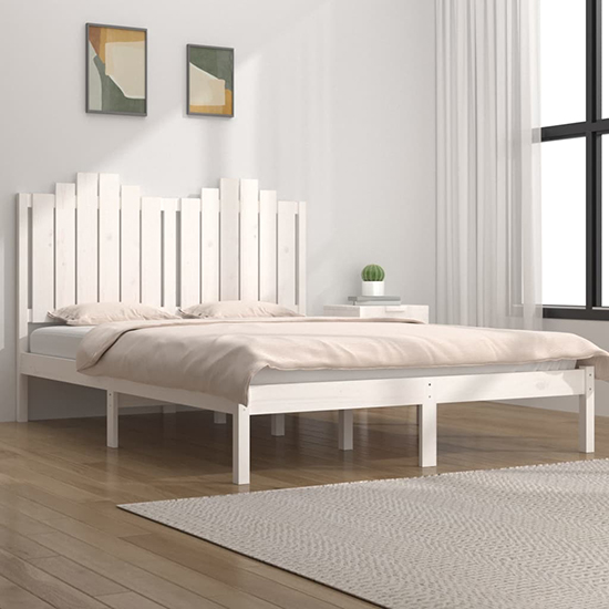 Boreas Solid Pinewood Super King Size Bed In White
