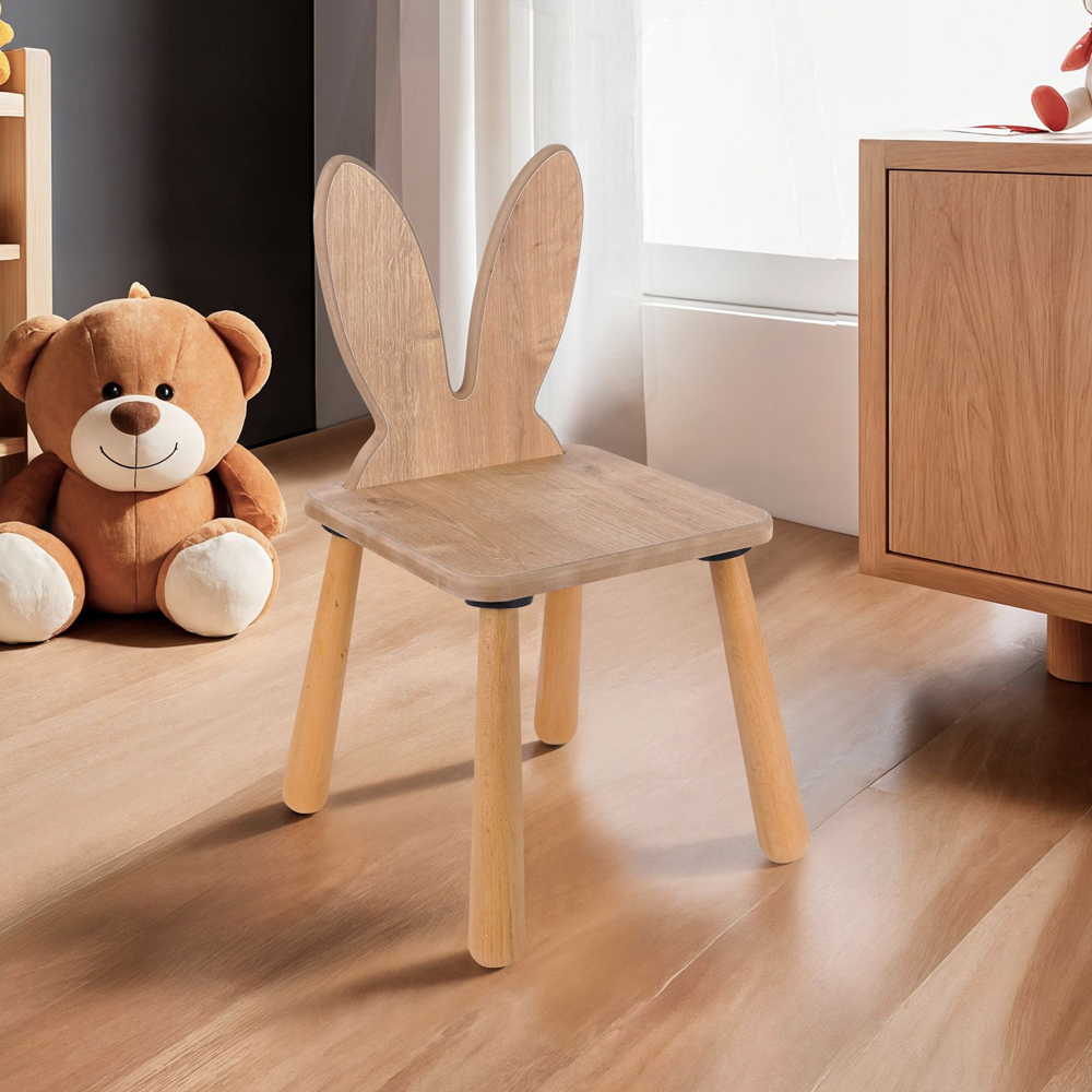 Borin Solid Pine Bunny Shape Kids Chair in Oak