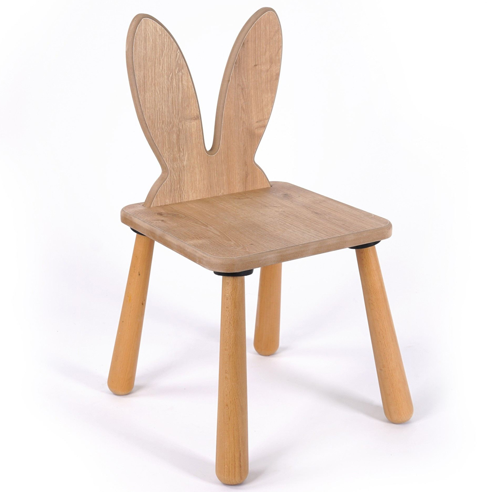 Borin Solid Pine Bunny Shape Kids Table and Chair Set in Oak