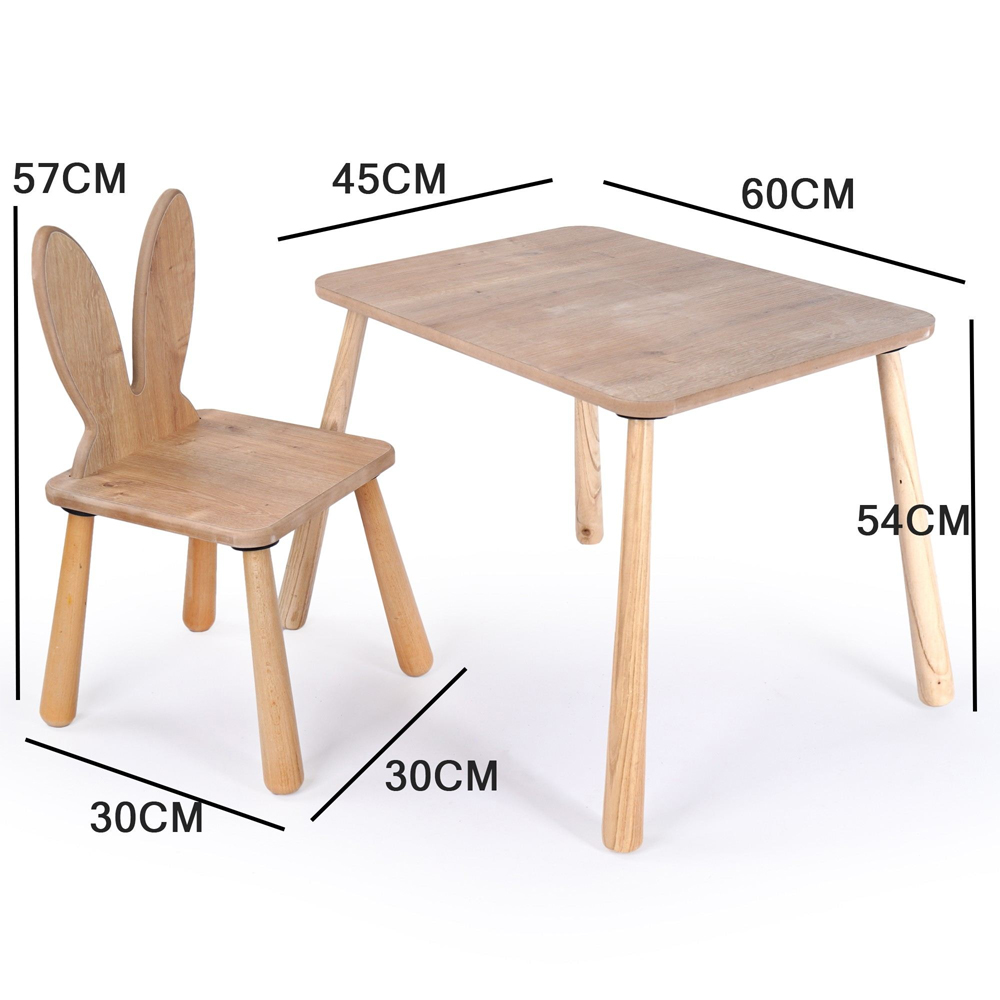 Borin Solid Pine Bunny Shape Kids Table and Chair Set in Oak