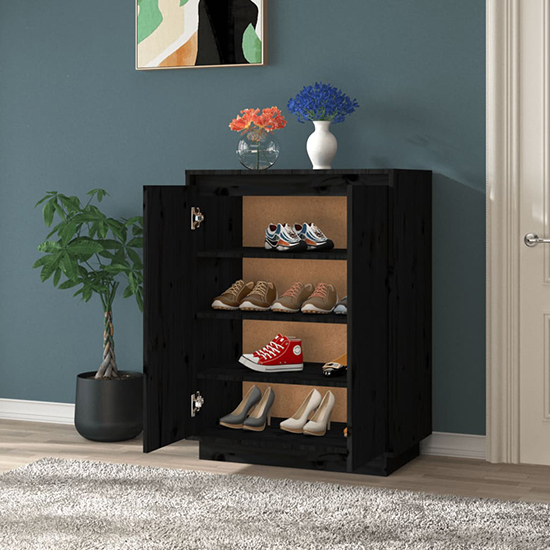 Boris Pinewood Shoe Storage Cabinet With 2 Doors In Black_2