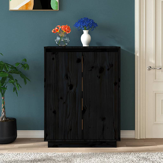 Boris Pinewood Shoe Storage With 2 Doors In Black Furniture