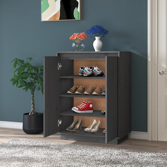 Boris Pinewood Shoe Storage Cabinet With 2 Doors In Grey_2