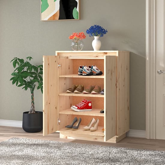 Boris Pinewood Shoe Storage Cabinet With 2 Doors In Natural