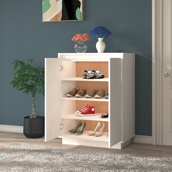 Boris Pinewood Shoe Storage Cabinet With 2 Doors In White