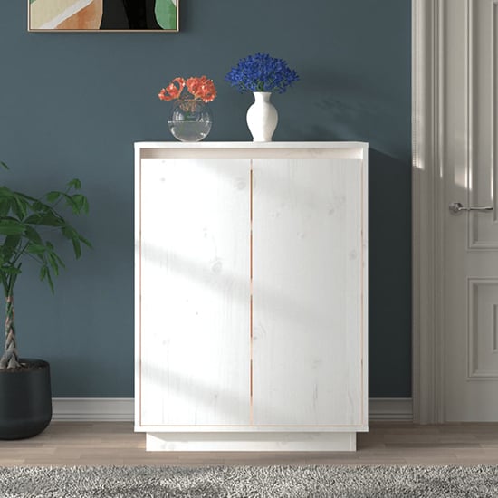 Photo of Boris pinewood shoe storage cabinet with 2 doors in white