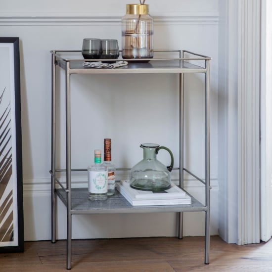 Read more about Borla marble top and shelf side table with silver metal frame