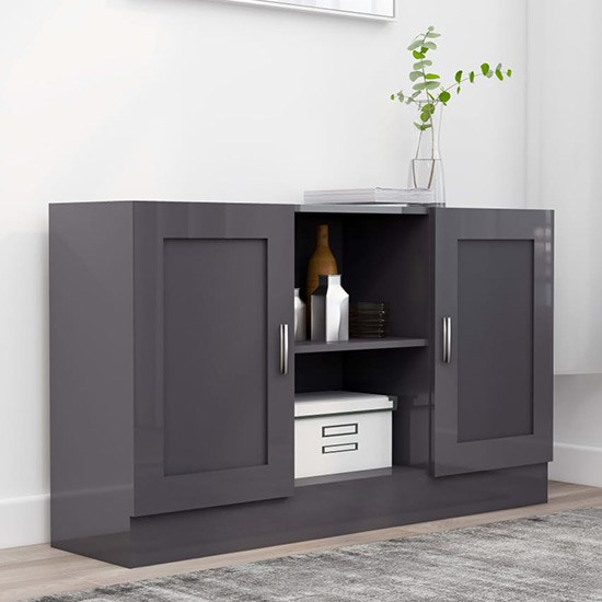 Borna High Gloss Sideboard With 2 Doors In Grey