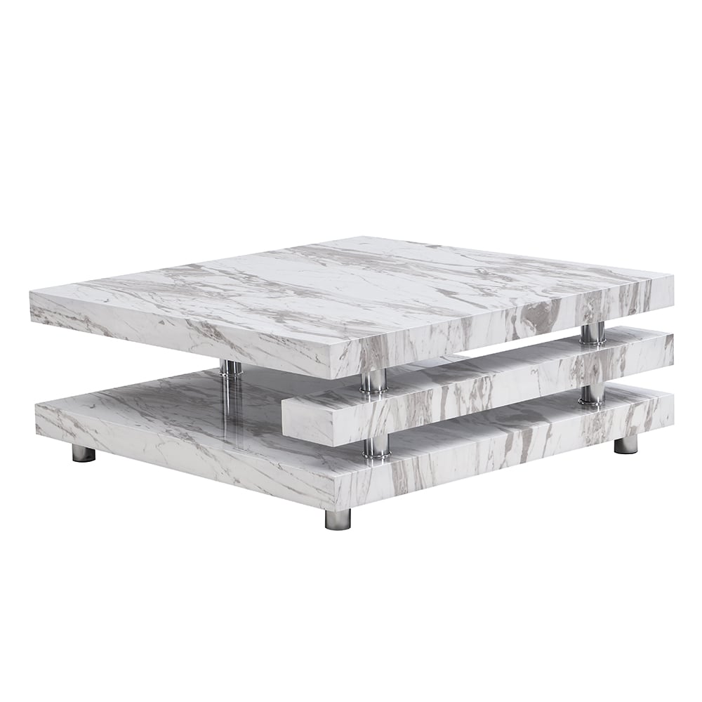 Borneo High Gloss Coffee Table Square In Filo Marble Effect