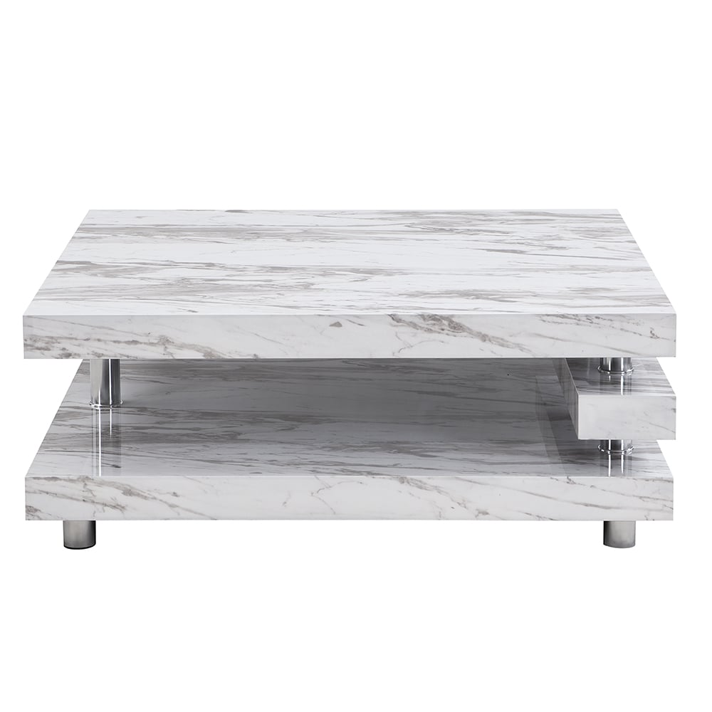 Borneo High Gloss Coffee Table Square In Filo Marble Effect