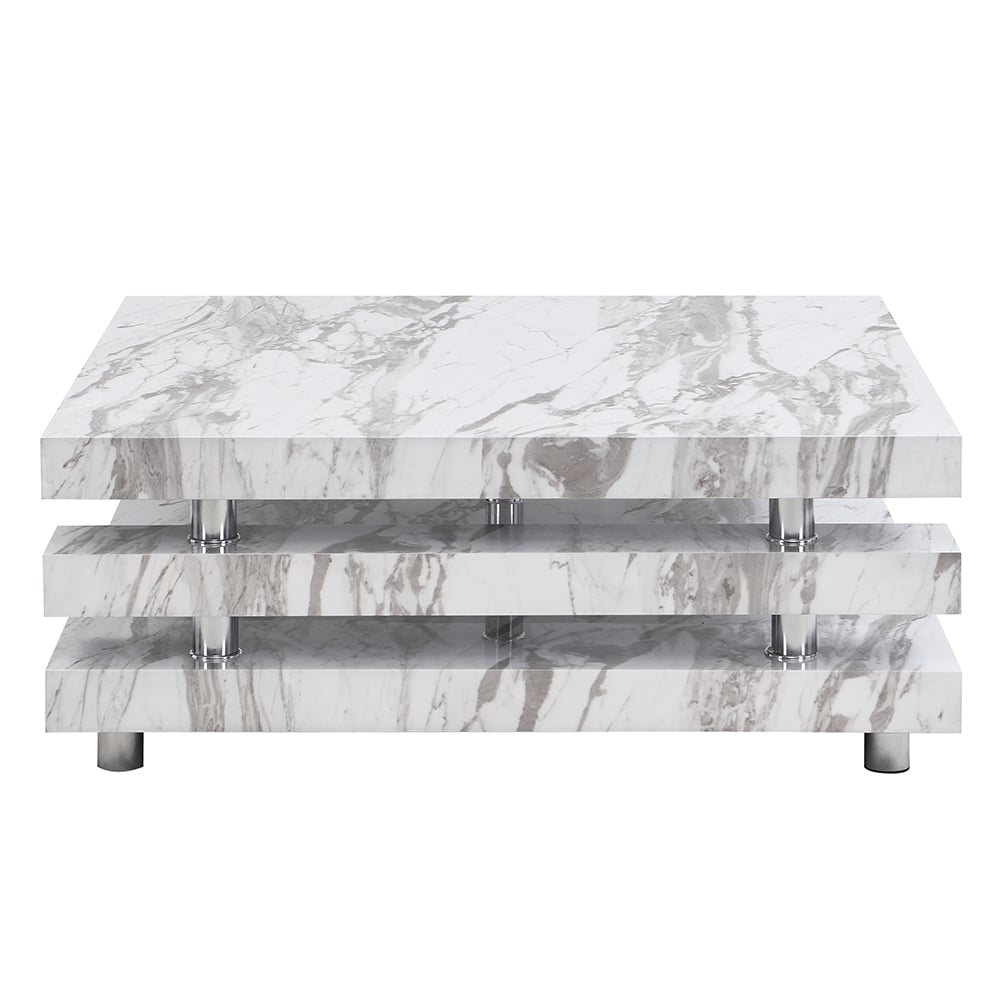 Borneo High Gloss Coffee Table Square In Filo Marble Effect