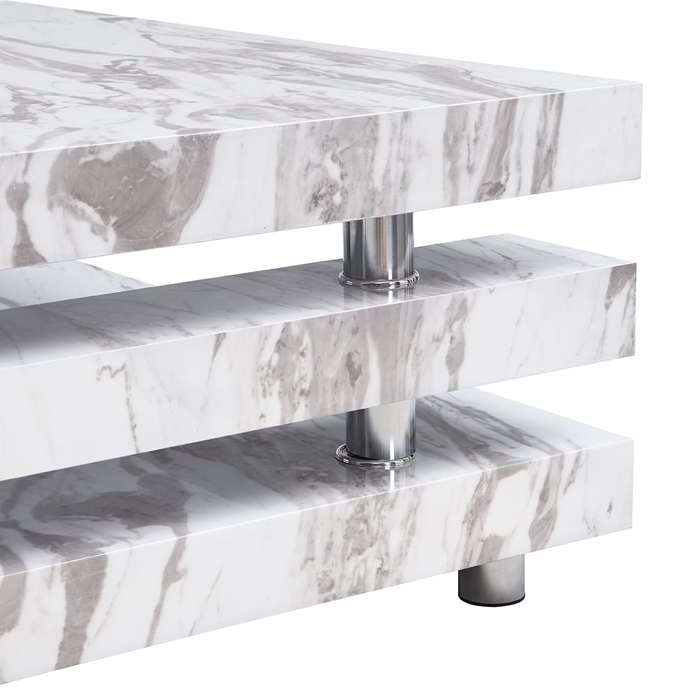 Borneo High Gloss Coffee Table Square In Filo Marble Effect