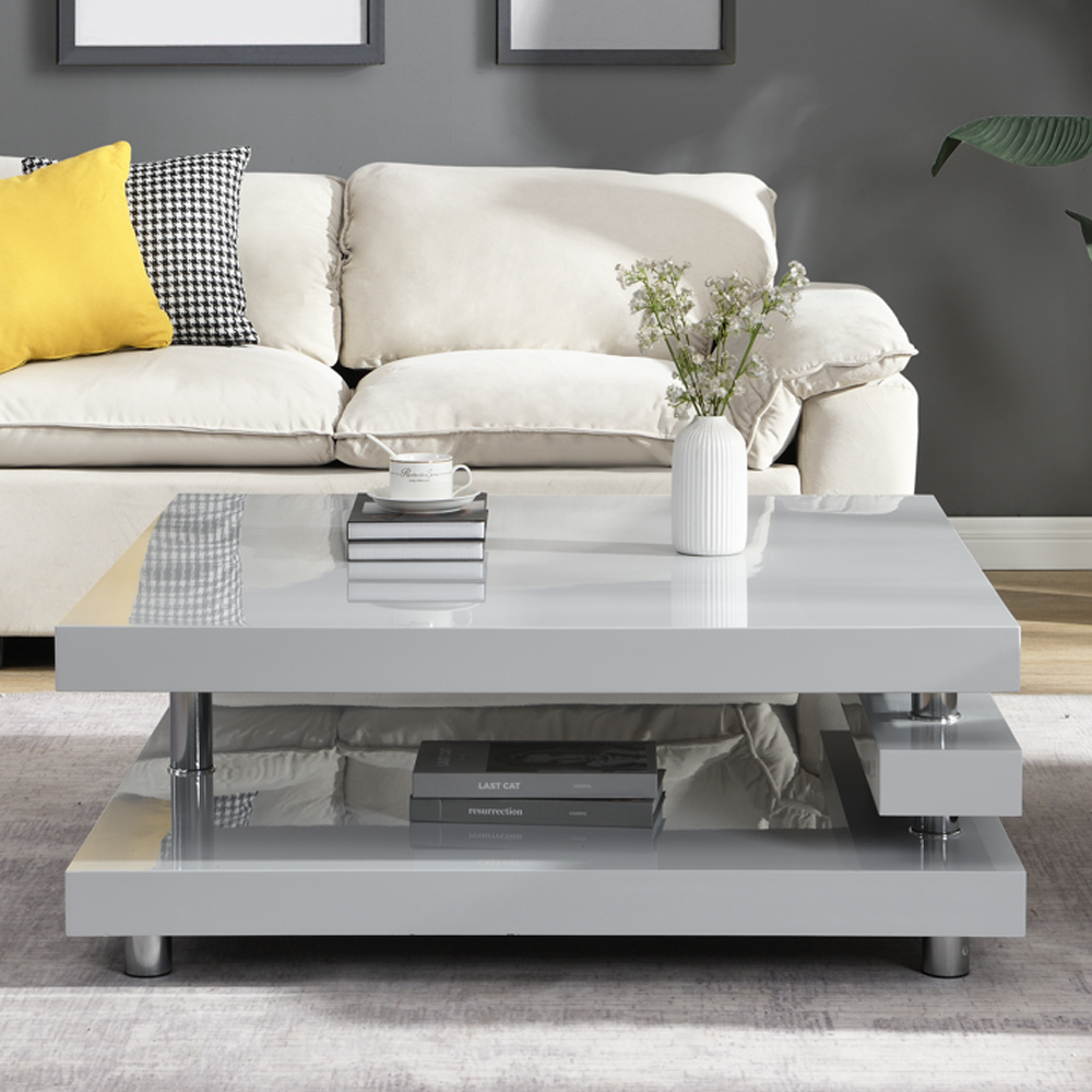 Borneo Square High Gloss Coffee Table In Light Grey