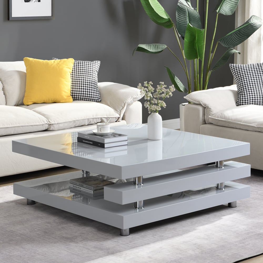 Borneo Square High Gloss Coffee Table In Light Grey